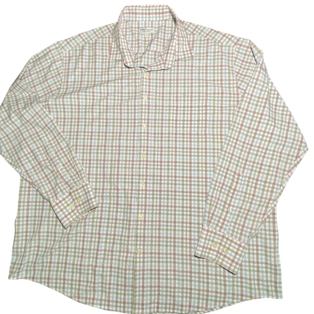 Peter Millar Summer Comfort Plaid Shirt Mens XXL Blue Burgundy MF22EW10SL Lg Slv